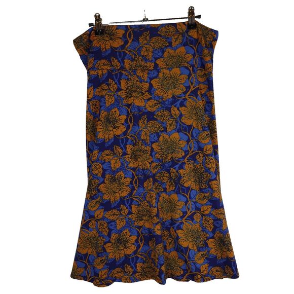 LuLaRoe Azure Skirt Women Size Large Floral Blue Orange Stretch Flowy A-Line AOP - Picture 2 of 9